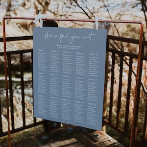 Dusty Blue Seating Chart Template, Wedding Seating Plan, Editable Seating Poster Printable, Printable Seating Chart, Instant Download PDF