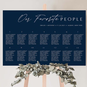 Navy Blue Seating Chart Template, Wedding Seating Plan, Editable Seating Poster Printable, Printable Seating Chart, Instant Download PDF