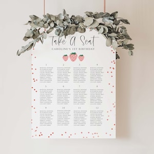 Berry First Birthday Seating Chart, Editable Strawberry Birthday Seating Plan, First Birthday Girl, Berry Sweet Seating Poster, BERRYINV1