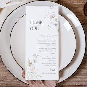 Garten Blumen Tisch Danke Vorlage, Danke Serviette Notiz, druckbare Danke, Gedeck Danke, bearbeitbar Sofort Download