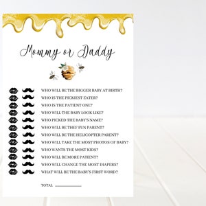 Mommy or Daddy Bee Baby Shower Game, Bee Baby Shower, Honey Bee Know Which One Daddy or Mommy, Printable Game Card, Editable Shower Game