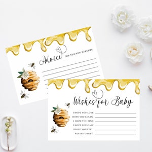 Tarjetas de consejos para que mamá sea, consejos para nuevos padres, juego de baby shower de abejas, tarjeta de predicciones de bebés, deseos para el bebé, consejos y deseos