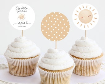 Unsere Little Sunshine Cupcake Toppers| Boho Sunshine Geburtstag Runde Cupcake Toppers oder Aufkleber | 1st Birthday Party Decor | Erste Reise So