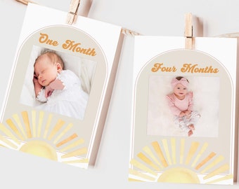 Erste Reise Um Die Sonne Monatliches Foto Banner | Unser kleiner Sonnenschein | Mein erstes Jahr Foto Banner | Meilenstein Banner | Ein Jahr Baby