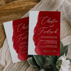 Red Watercolor Printable Invitation, Editable Wedding Invitation, Red Wedding, Modern Invite, Red Wedding Invitations, Editable in Templett