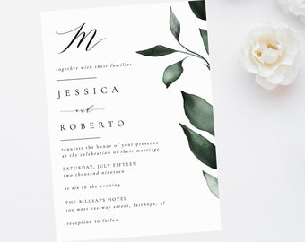 Greenery Wedding Invitation Template, Modern Wedding Invitation Printable, Greenery Wedding, Invitation Download, PDF Templett
