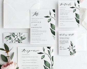 Greenery Wedding Invitation Template Download, Boho Greenery Editable, Invitation Printable, Invitation Download, Instant Download,