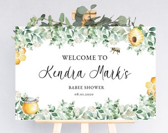 Bumble Bee Welcome Sign, Babee Shower Welcome Poster, Printable Bee Shower, Greenery Honey Shower Decor, Shower Signage, Printable Template