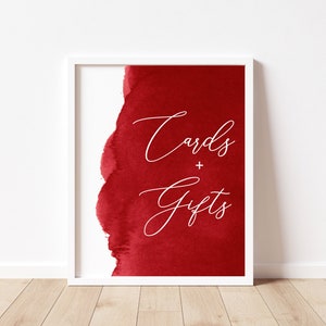 Panneau imprimable de cartes et de cadeaux, cartes d’aquarelle rouge et panneau de cadeaux, panneau de mariage modifiable, panneaux de décoration de mariage, panneau de cartes pour boîte de mariage