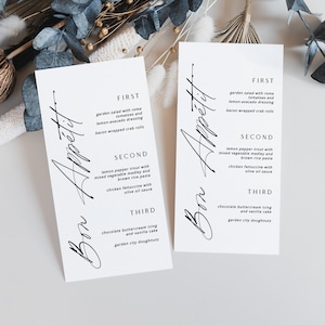Bon Appetit Minimalistische Menükarte, druckbare moderne Menükarte für Hochzeit / Braut / Babyparty, Menükarten, Let's Eat Menü, Let's Dine