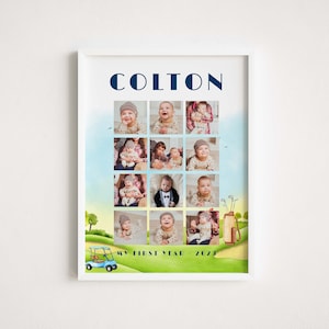 Editable Hole In One 1st Birthday, Baby's First Year Poster, Golf Par-tee First Year Photo Collage Template, 1st Birthday Year in pictures image 1