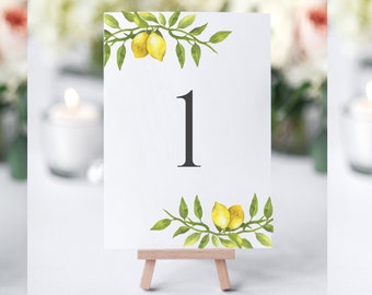 Lemon Table Numbers, Citrus Table Numbers Template, Printable Numbers, Table Number for Wedding, Wedding Decor Italy, Table Signs