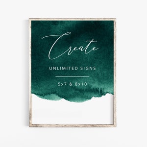 Emerald Green Wedding Sign Printable, Green Unlimited Signs, Custom Table Sign Template, Editable in TEMPLETT, DIY 5x7 8x10, Wedding Sign