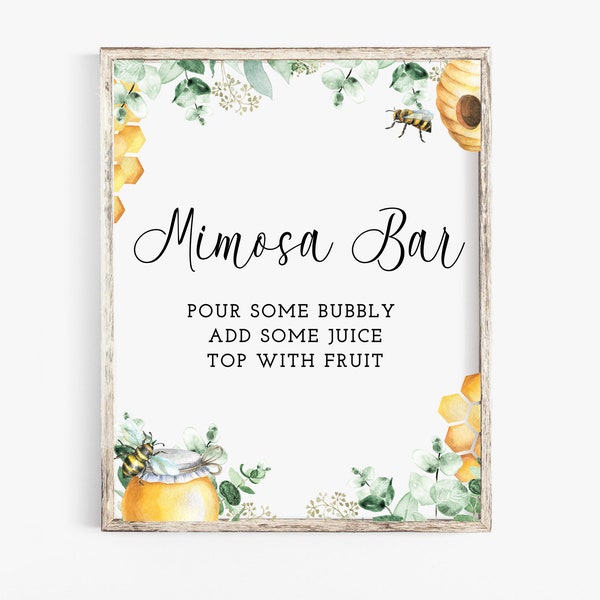 Mimosa Bar Mommy to Bee Baby Table Sign, Editable Oh babee sign, Parents to Bee, Honey Bee Mom-Osa Sign, Printable Template, Corjl