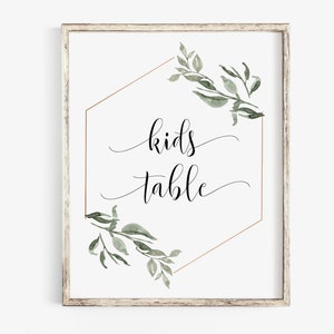 Kids Table Sign, Kids Table Wedding, Kids Table Printable Sign, Printable Sign, Greenery Wedding Sign, Wedding Decor, Wedding Decor Sign,