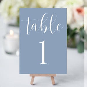 Dusty Blue Printable Table Numbers, Table Numbers Wedding, Table Numbers Template, Rustic Table Numbers, Wedding Table Numbers, Table Marker