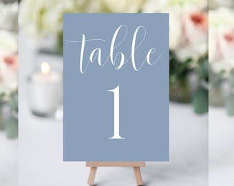 Numéros de table imprimables bleu poussiéreux, numéros de table mariage, modèle de numéros de table, numéros de table rustiques, numéros de table de mariage, marqueur de table
