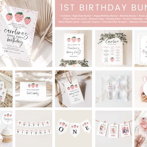 Berry First Birthday Invitation Bundle, Berry Birthday Decorations, Strawberry Invitation 1st Birthday, Printable First Birthday Decor