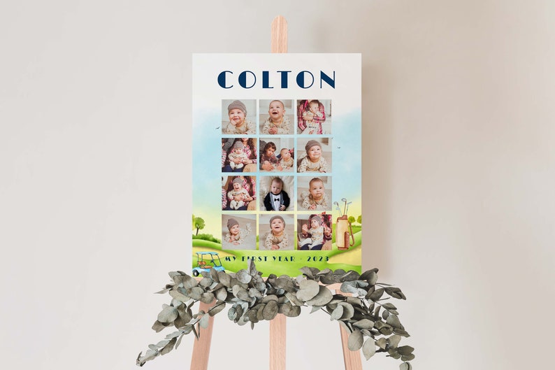 Editable Hole In One 1st Birthday, Baby's First Year Poster, Golf Par-tee First Year Photo Collage Template, 1st Birthday Year in pictures image 8