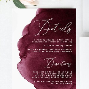 Burgundy Watercolor Wedding Invitations, Merlot Printable Wedding Template, Instant PDF Download, Editable Invitation Suite, Modern Invite image 3