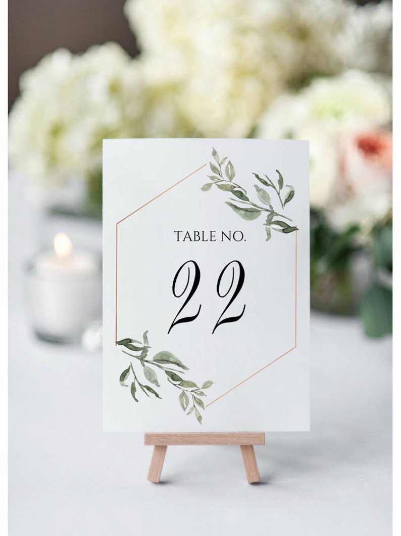 Greenery Table Numbers, Greenery Table Numbers Template, Elegant Wedding Table Numbers, Table Number for Wedding, Rustic Table Numbers image 3