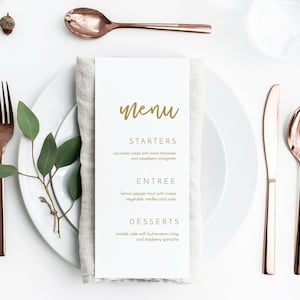 Gold Menu Template, Printable Menu Cards, Instant Download, Wedding ...