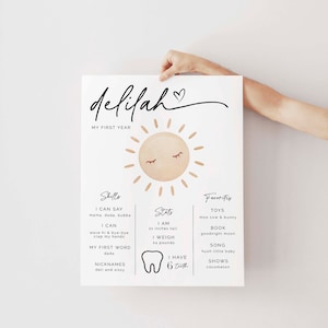 Our Little Sunshine Milestone Poster | My First Year Milestone Chalkboard | 1st Birthday Stats Poster | You Are My Sunshine | First Trip Sun