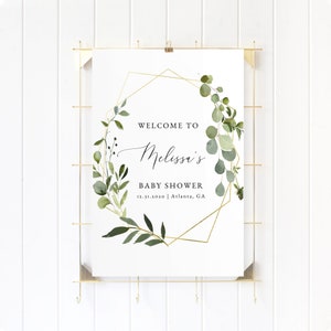 Eucalyptus Greenery Baby Shower Welcome Sign, Bohemian Printable Welcome Poster, Greenery Baby Shower Decor, Shower Wedding Signage Template image 2