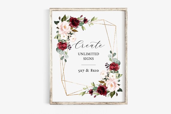 Wedding Sign Printable Burgundy Blush Wedding Sign Template Etsy