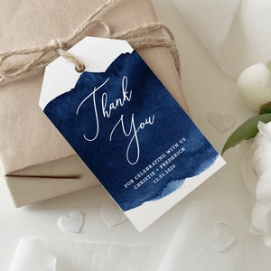 Navy Blue Watercolor Printable Favor Tags, Gift Tags, Thank You Tag, Wedding Tag, Baby Shower Tag, Instant Download, Editable DIY Favor Tags