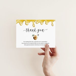 Tarjeta de agradecimiento bebé abeja imprimible, mamá abeja gracias, padres a abeja, bebé abeja miel, plantilla imprimible, descarga instantánea, Corjl