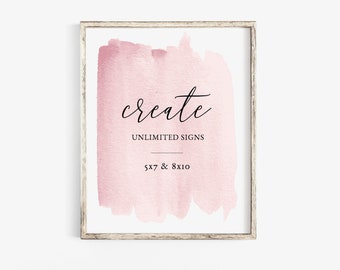 Wedding Sign Printable, Watercolor Pink Wedding Sign Template, Custom Table Sign Template, INSTANT DOWNLOAD, DIY 5x7 and 8x10, Wedding Decor