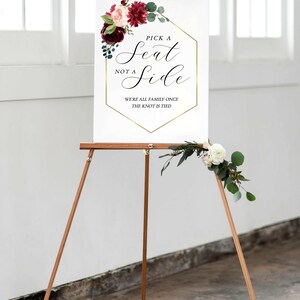 Pick a Seat Not a Side Printable, Wedding Sign Template, Choose A Seat ...