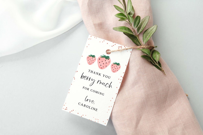 Berry First Birthday Favor Tags, Strawberry Thank You Berry Much Gift Tag, Editable Favor Tags, First Birthday Thank You Tag, BERRYINV1 image 2