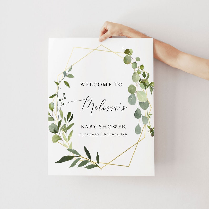 Eucalyptus Greenery Baby Shower Welcome Sign, Bohemian Printable Welcome Poster, Greenery Baby Shower Decor, Shower Wedding Signage Template image 7