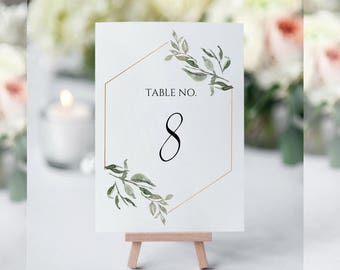 Números de mesa de vegetación, plantilla de números de mesa de vegetación, números de mesa de boda elegantes, número de mesa para boda, números de mesa rústicos