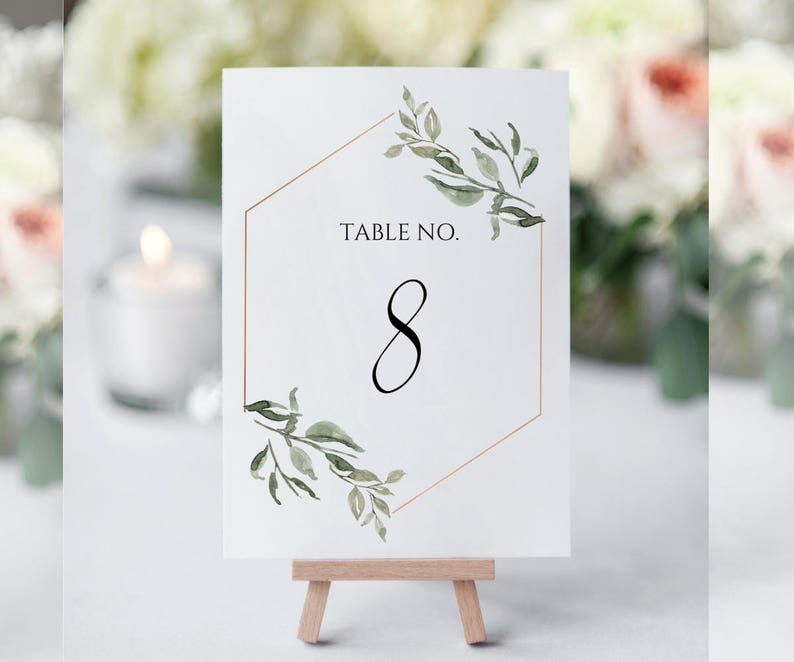 Greenery Table Numbers, Greenery Table Numbers Template, Elegant Wedding Table Numbers, Table Number for Wedding, Rustic Table Numbers image 1