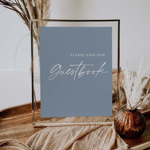 Dusty Blue Please Sign Our Guestbook Printable Template, Modern Minimalist Guestbook Template, Wedding Guest Book Sign, Sign the Guestbook