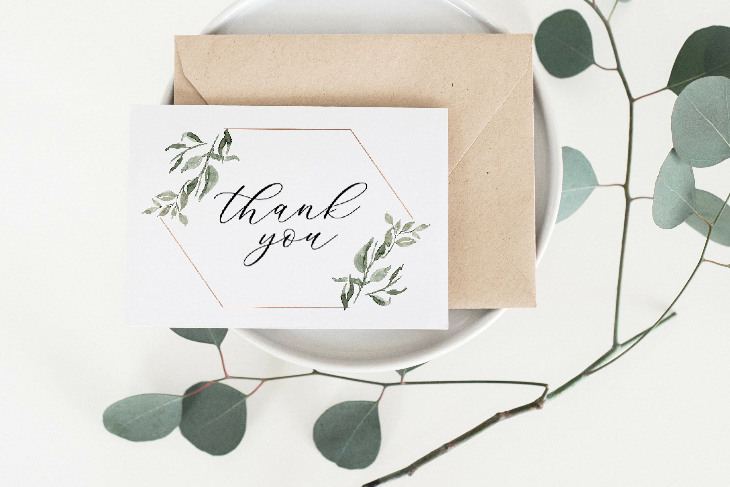 Greenery Thank You Card Printable Thank You Card Template Etsy