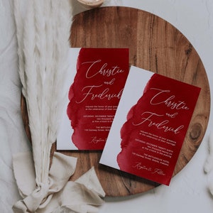 Red Watercolor Printable Invitation Editable Wedding - Etsy