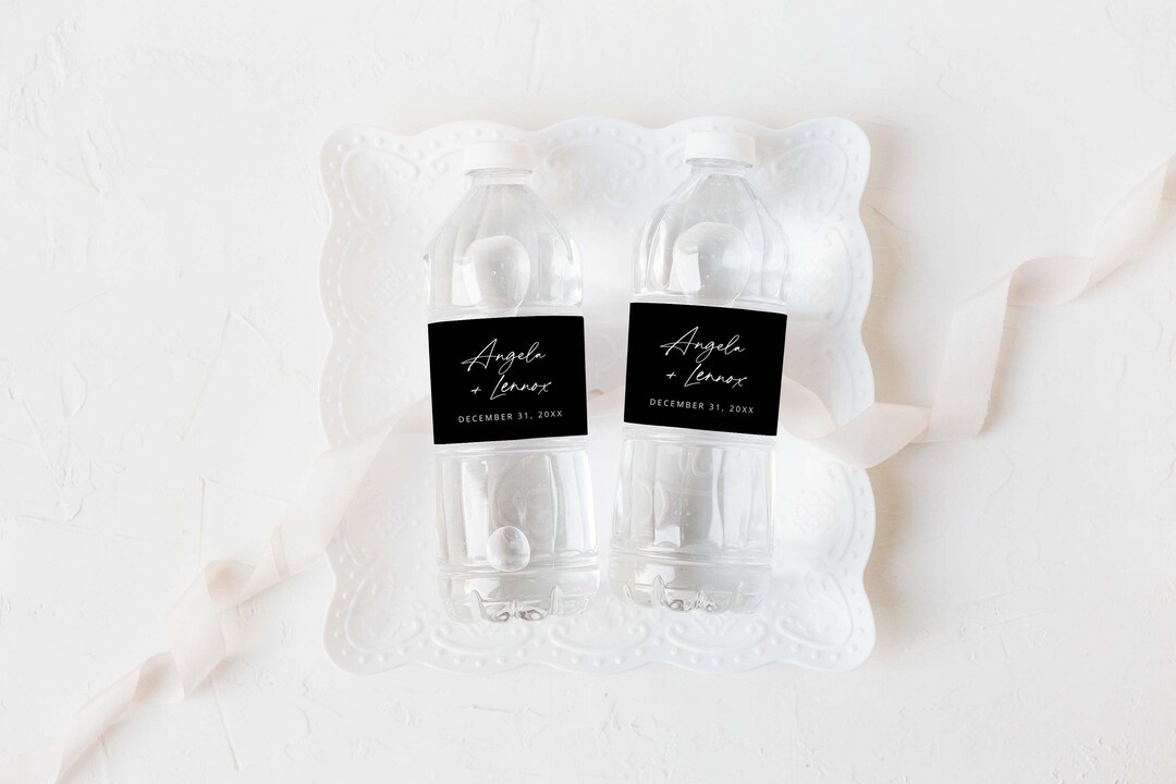 Black Water Bottle Labels Wedding Water Bottle Labels Water - Etsy