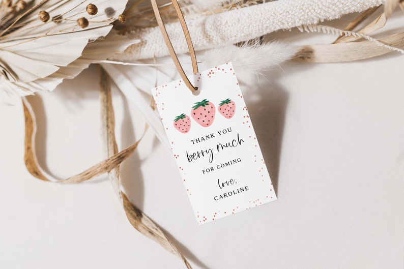 Berry First Birthday Favor Tags, Strawberry Thank You Berry Much Gift Tag, Editable Favor Tags, First Birthday Thank You Tag, BERRYINV1 image 1