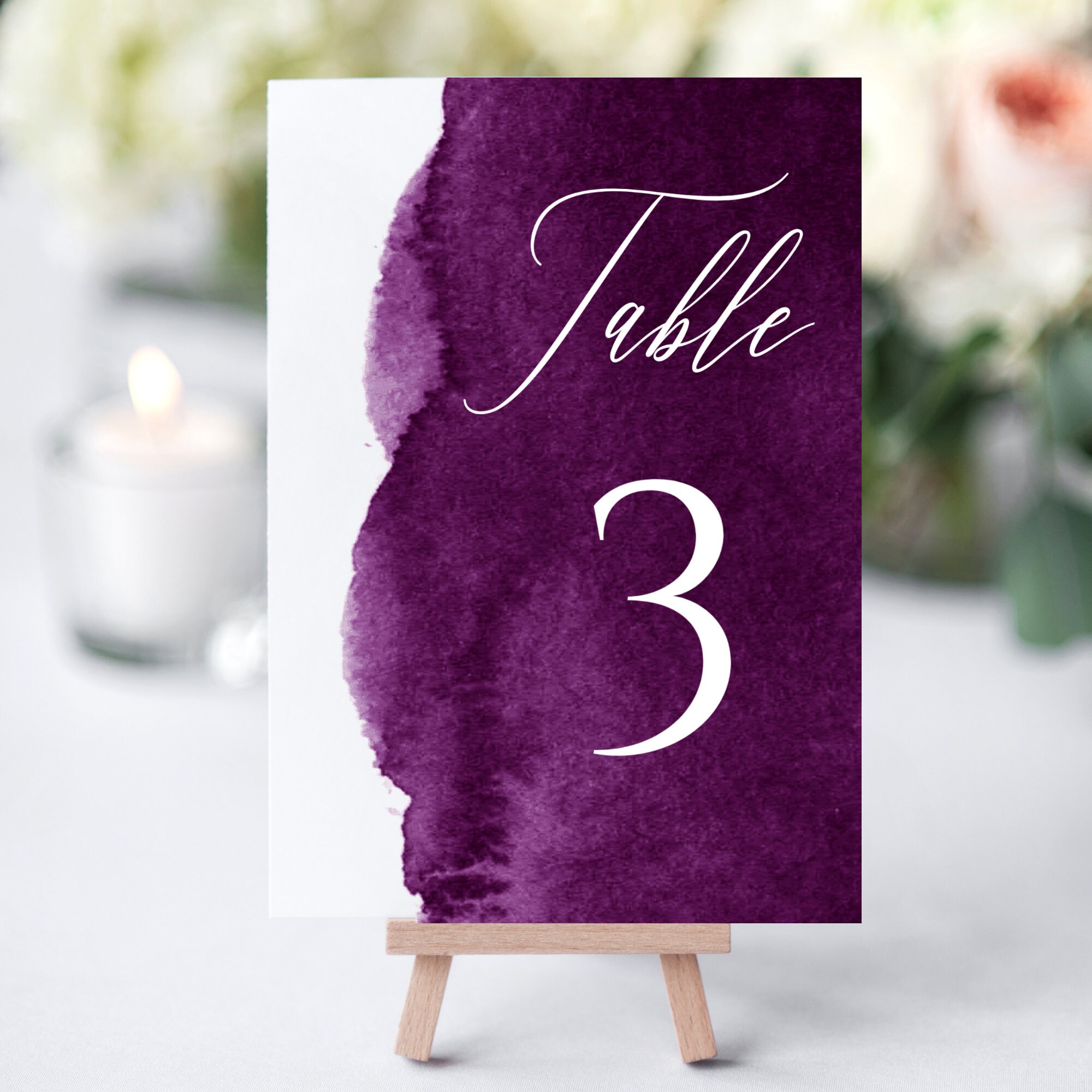 Plum Watercolor Printable Table Numbers Editable Table Etsy Canada