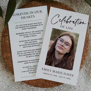 PRINTABLE TEMPLATE Memorial Prayer Cards-Funeral Photo Memory Personalized Celebration of Life Remembrance Bereavement Comfort Sympathy 9007
