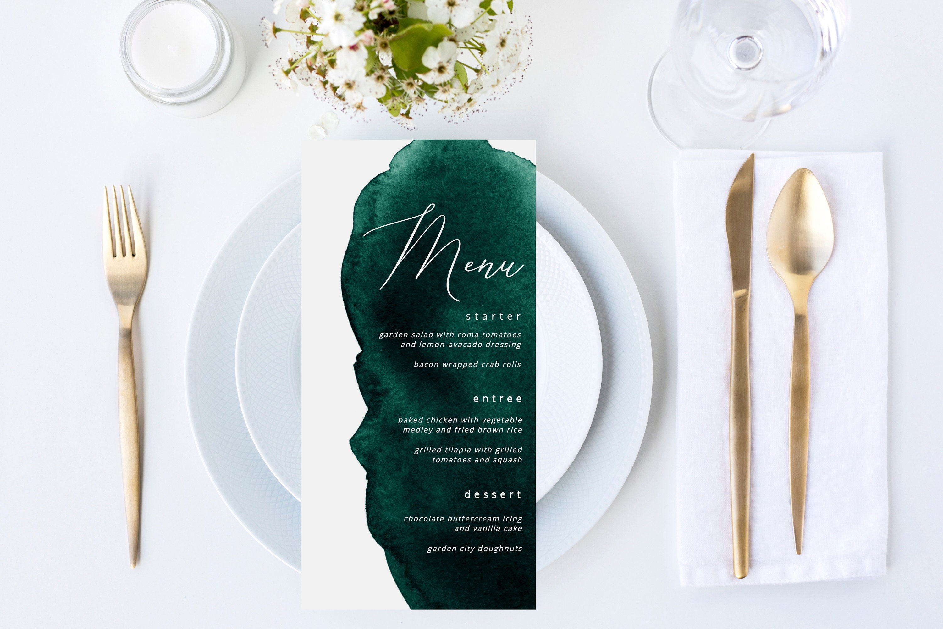 Emerald Green Watercolor Printable Menu Deep Green Printable Etsy