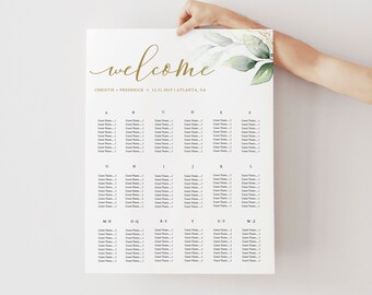 Seating Chart Alphabetical Order, Eucalyptus Seating Charts Wedding, Table Seating Poster, Rustic Seating Chart, Baby Shower Seating Chart