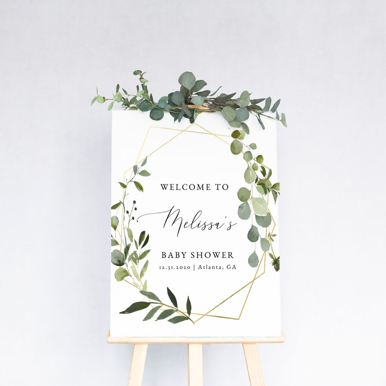 Eucalyptus Greenery Baby Shower Welcome Sign, Bohemian Printable Welcome Poster, Greenery Baby Shower Decor, Shower Wedding Signage Template image 3