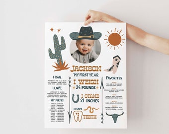 Erstes Rodeo Meilenstein Poster | Wild West 1st BIrthday Poster Cowboy 1st Birthday | Meine erste Jahr Meilenstein Tafel | 1. Geburtstag Foto