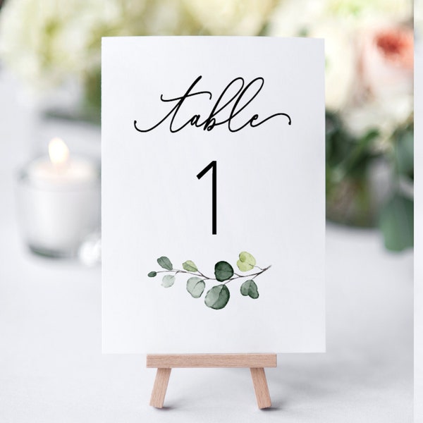 Greenery Table Numbers Template, Elegant Wedding Table Numbers, Greenery Table Numbers, Table Number for Wedding, Rustic Table Numbers