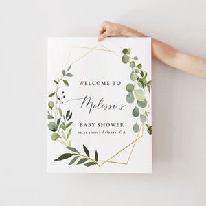 Eucalyptus Greenery Baby Shower Welcome Sign, Bohemian Printable Welcome Poster, Greenery Baby Shower Decor, Shower Wedding Signage Template image 1